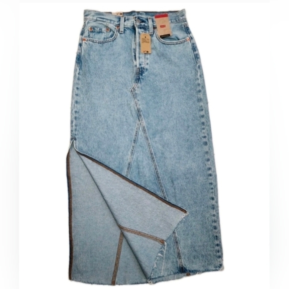Levi's Icon Long Skirt Denim Light Wash A-Line Fit With Side Slit Size 29 - Picture 5 of 6